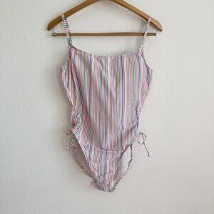 JCREW Ruched Side One Piece Swimsuit in Rainbow Seersucker New Without Tags